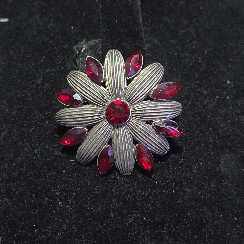 Red Crystal Flower Brooch Pin - Unbranded